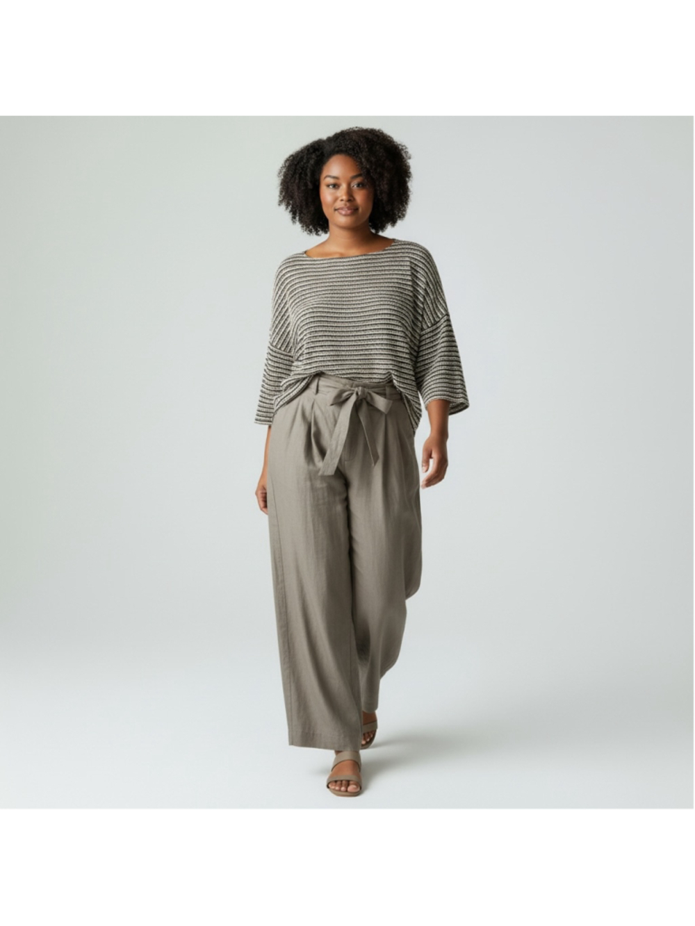 ZARA S/S 2025 NWT Quiet Luxury Stripe Knit & Wide Leg Trouser Set Size Lg